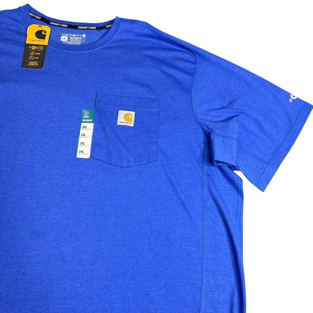 Carhartt Force Relaxed Fit T-Shirt Blue Heather 2XL Pocket Tee TK6652-M NWT